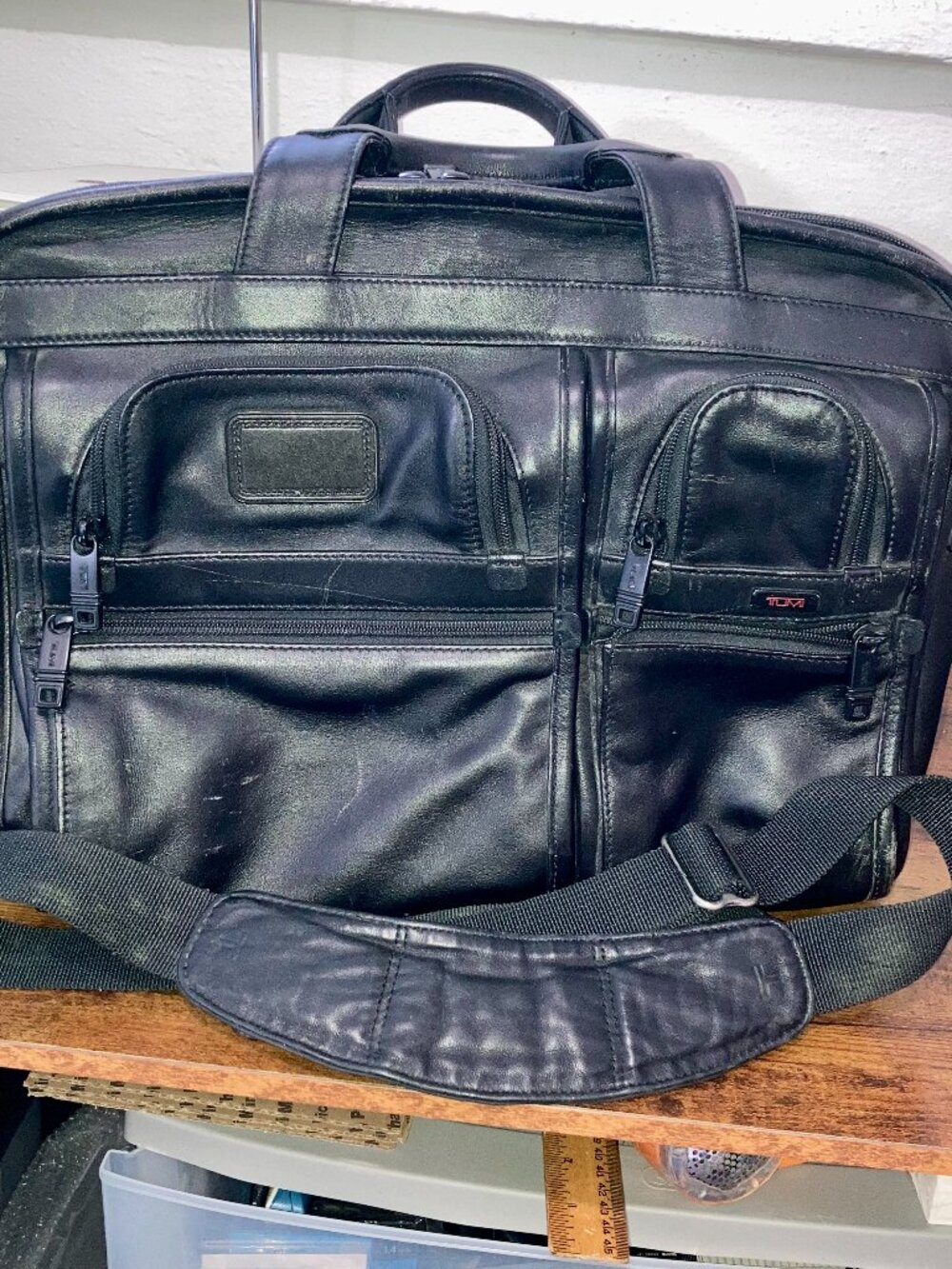 Tumi 96141DH Black Expandable Leather Organizer Computer Laptop  Briefcase 15x12